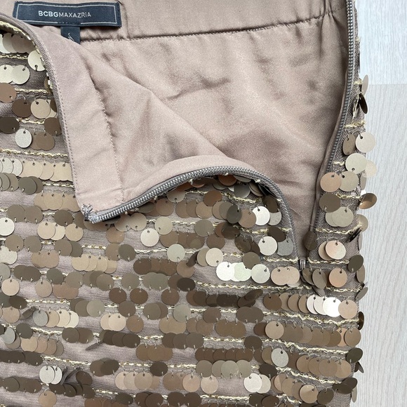 BCBG Gold Sequin Embellished Brown Mini Skirt - Picture 8 of 8